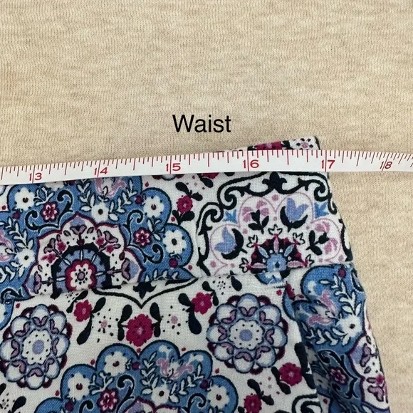 Loft Women's Size L Floral Linen Blue Cotton Elastic Waist High Rise Crop Pants - Picture 5 of 9